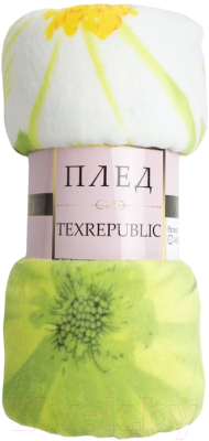 Плед TexRepublic Absolute Ромашки Фланель 180x200 / 63495 (зеленый/белый/желтый)
