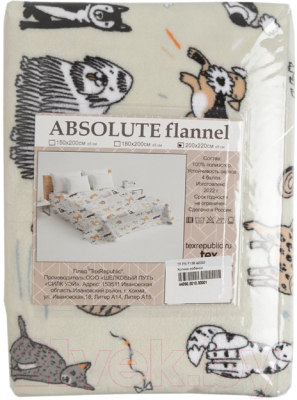 Плед TexRepublic Absolute Flannel Котики-собачки 150x200 / 44088 (молочный)