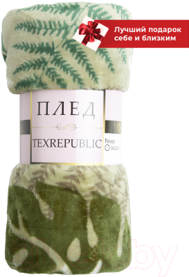 Плед TexRepublic Absolute Монстера и папоротник Фланель 180x200 / 59753 (оливковый/зеленый)