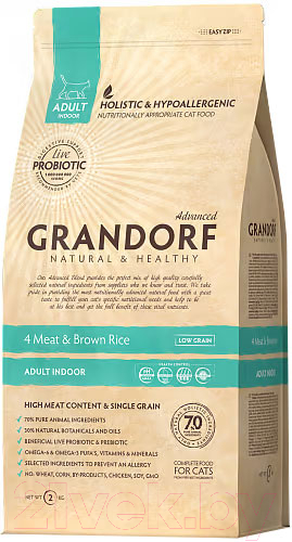 Сухой корм для кошек Grandorf Cat 4 Meat Probiotic Indoor (400г)