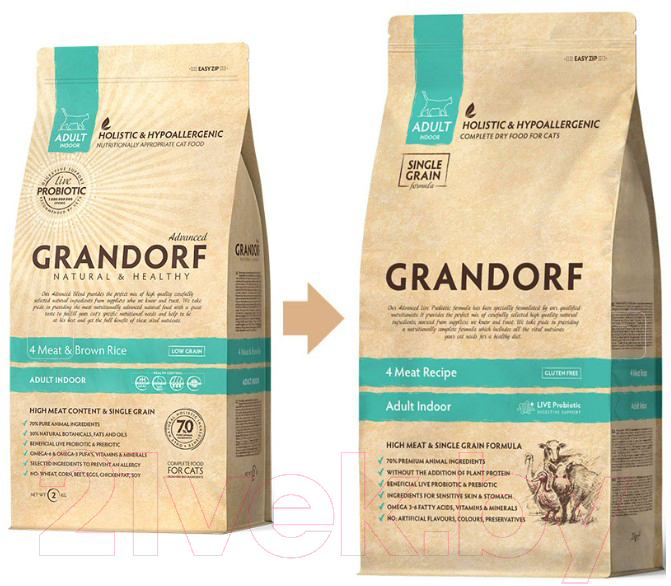 Сухой корм для кошек Grandorf Cat 4 Meat Probiotic Indoor (400г) — фото 2