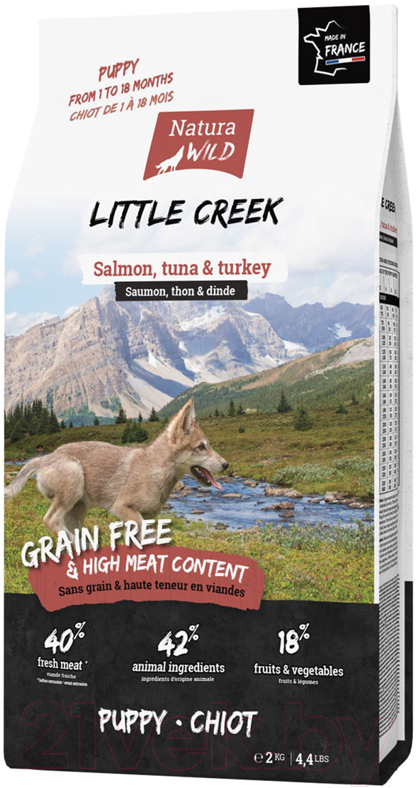 Сухой корм для собак Natura Wild Dog Little Creek для щенков с лососем, тунцом и индейкой /795127 (2кг)