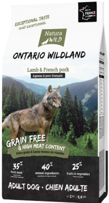 Сухой корм для собак Natura Wild Dog Ontario Wildland с ягненком и французской свининой / 795165 (2кг)