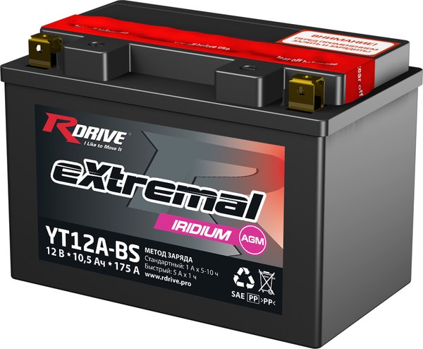 Мотоаккумулятор RDrive eXtremal Iridium YT12A-BS