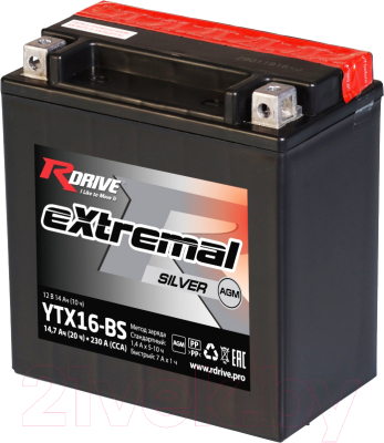 Мотоаккумулятор RDrive eXtremal Silver YTX16-BS (14.7 А/ч)