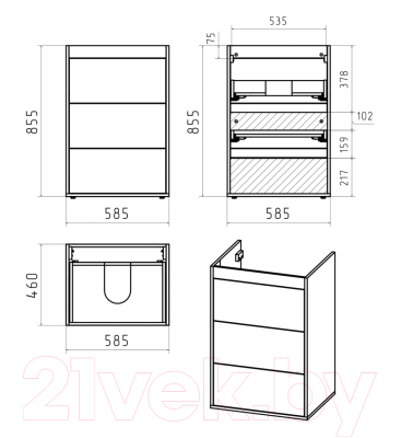 Тумба под умывальник Brevita Grafit 60 / GRA-01060-023Я