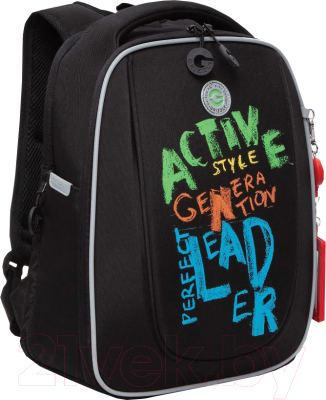 Школьный рюкзак Grizzly RAf-393-2 (черный/салатовый)