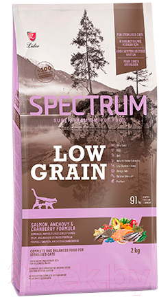 Сухой корм для кошек Spectrum Low Grain для стерилизованных кошек с лососем, анчоусом, клюквой