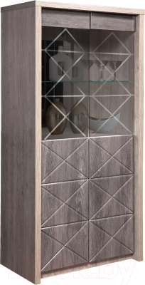 Шкаф с витриной Мебель-КМК 2Д Монако 0673.5 (сосна натуральная/дуб шале графит)