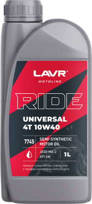 Моторное масло Lavr Moto Ride Universal 4Т 10W40 SM / Ln7745 (1л)