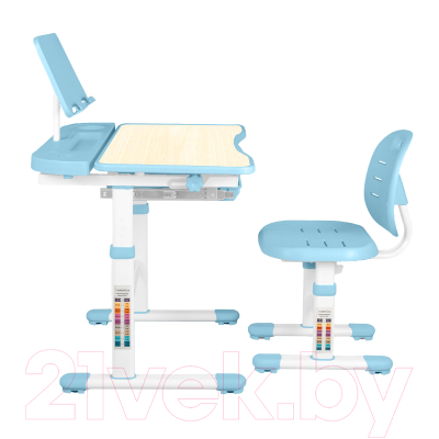 Парта+стул Anatomica Ara с подставкой для книг и выдвижным органайзером (клен/голубой)