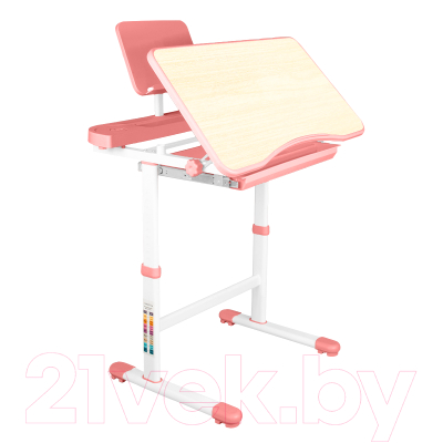 Парта+стул Anatomica Ara с подставкой для книг и выдвижным органайзером (клен/розовый)