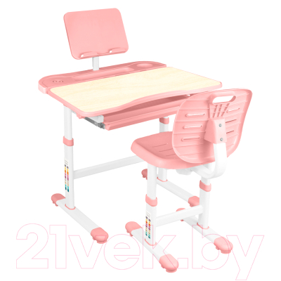 Парта+стул Anatomica Ara с подставкой для книг и выдвижным органайзером (клен/розовый)
