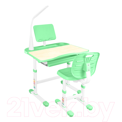 Парта+стул Anatomica Ara с подставкой для книг, светильником и выдвижным органайзером (клен/зеленый)