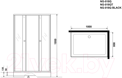 Душевой уголок Niagara NG-018-14Q 100x80x195 (матовое стекло)