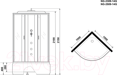 Душевая кабина Niagara NG-2509-14G 100x100x215 (тонированное стекло)