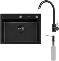 

Мойка кухонная со смесителем Arfeka, AF 60x45 + AF SD-03SS304 + ZP DS Black