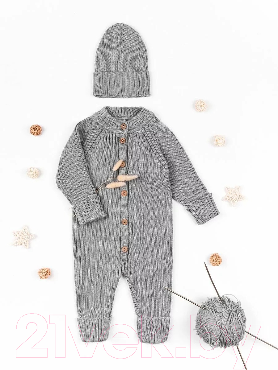 Комбинезон для малышей Amarobaby Pure Love Tot / AB-OD22-PLT501/11-74 (серый, р. 74) — фото 2