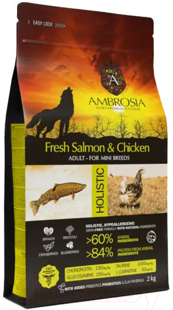 Сухой корм для собак Ambrosia Grain Free для мелких пород с лососем и курицей / U/ASC2 (2кг) — фото 2