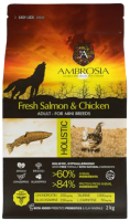 Сухой корм для собак Ambrosia Grain Free для мелких пород с лососем и курицей / U/ASC2 (2кг) - 