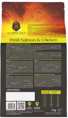 Сухой корм для собак Ambrosia Grain Free для мелких пород с лососем и курицей / U/ASC2 (2кг)