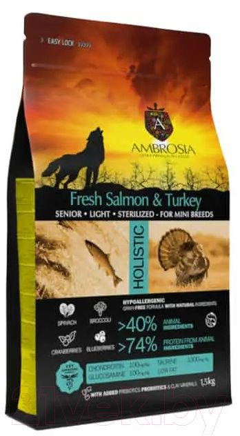 Сухой корм для собак Ambrosia Grain Free для пожилых мини-пород лосось и индейка / U/ASTM1.5 (1.5кг) — фото 2