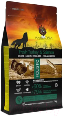 Сухой корм для собак Ambrosia Grain Free для пожилых с избыт. весом индейка и лосось / U/ATS2 (2кг)