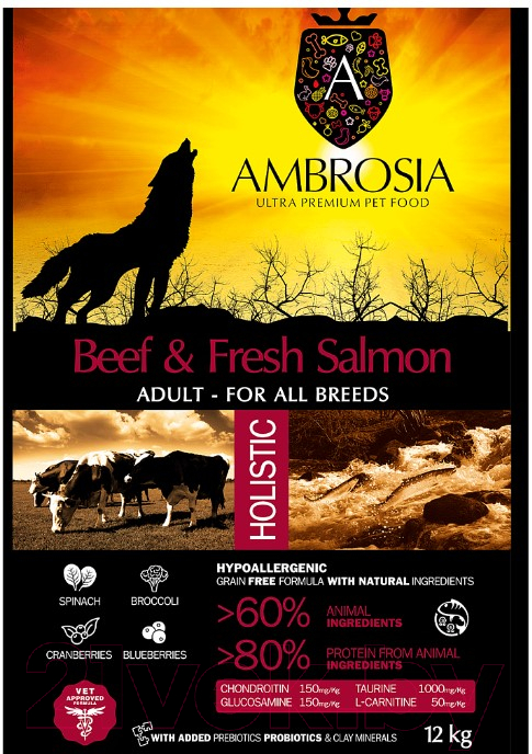 Сухой корм для собак Ambrosia Grain Free для всех пород с говядиной и лососем / U/ABS12 (12кг) — фото 4