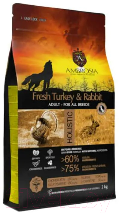 Сухой корм для собак Ambrosia Grain Free для всех пород с индейкой и кроликом / U/ATR2 (2кг) — фото 2