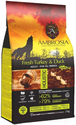 Сухой корм для собак Ambrosia Grain Free для всех пород с индейкой и уткой / U/ATD2 (2кг)