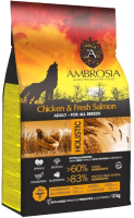 Сухой корм для собак Ambrosia Grain Free для всех пород с курицей и лососем / U/ACS12 (12кг) - 