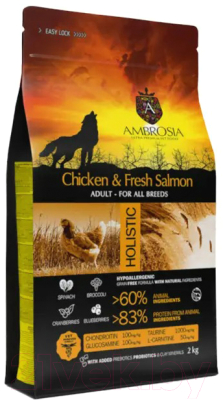 Сухой корм для собак Ambrosia Grain Free для всех пород с курицей и лососем / U/ACS2 (2кг)