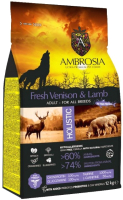 Сухой корм для собак Ambrosia Grain Free для всех пород с олениной и ягненком / U/AVL12 (12кг) - 