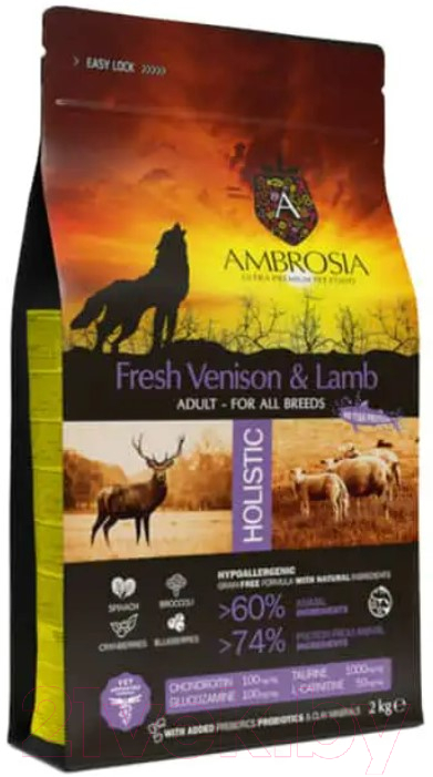 Сухой корм для собак Ambrosia Grain Free для всех пород с олениной и ягненком / U/AVL2 (2кг) — фото 2