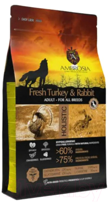 Сухой корм для собак Ambrosia Grain Free чувств. пищевар с индейкой и кроликом / U/ATR12 (12кг)