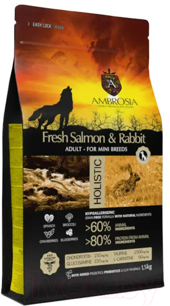 Сухой корм для собак Ambrosia Grain Free для мелких пород с лососем и кроликом / U/ASRM1.5 (1.5кг) — фото 2