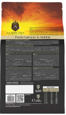 Сухой корм для собак Ambrosia Grain Free для мелких пород с лососем и кроликом / U/ASRM5 (5кг)