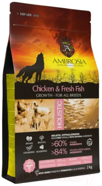 Сухой корм для собак Ambrosia Grain Free для щенков всех пород с курицей и рыбой / U/ACF2 (2кг) — фото 3