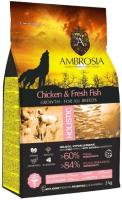 Сухой корм для собак Ambrosia Grain Free для щенков всех пород с курицей и рыбой / U/ACF2 (2кг) - 