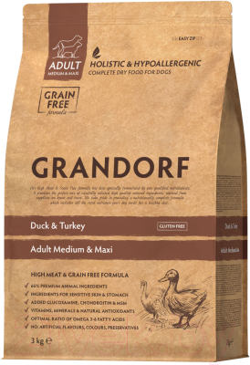 Сухой корм для собак Grandorf Medium&Maxi Breeds Duck&Turkey (3кг)