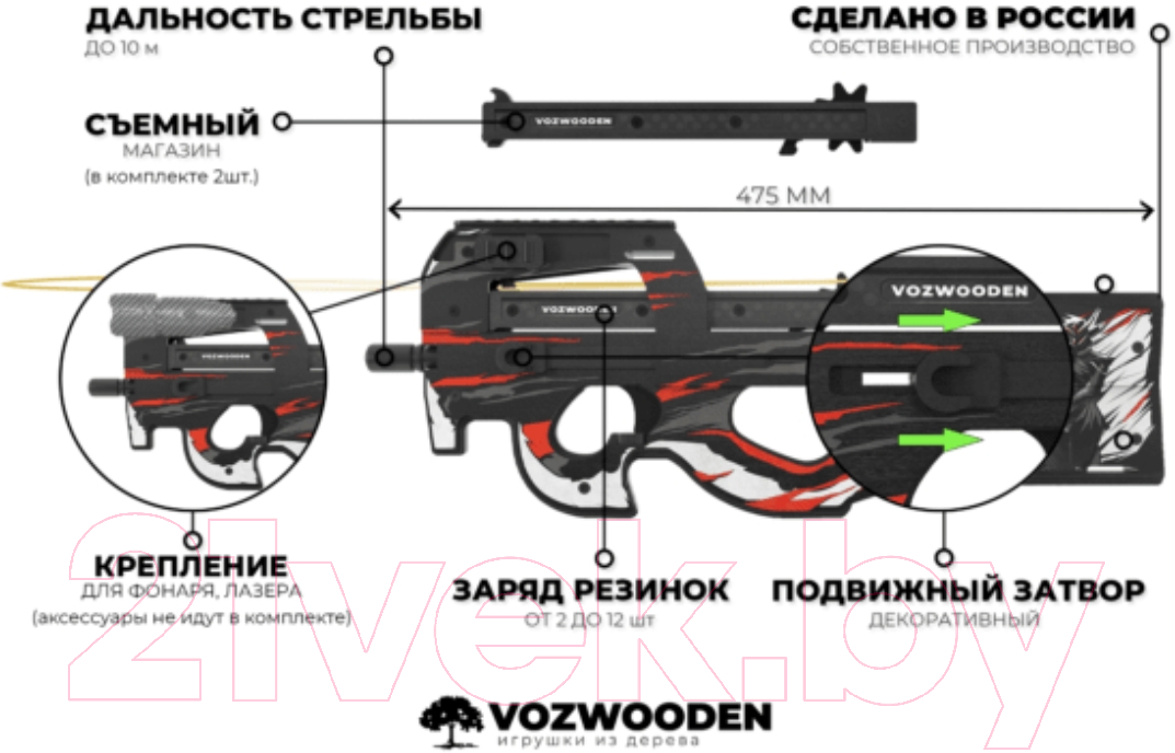 Пистолет игрушечный VozWooden Пистолет-пулемет Active P90. Самурай / 2005-0402