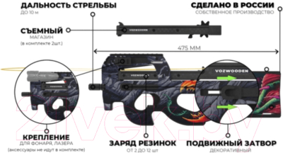 Автомат игрушечный VozWooden Пистолет-пулемет Active P90. Скоростной Зверь / 2005-0401