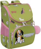 Школьный рюкзак Grizzly RAm-384-8 (оливковый) - 