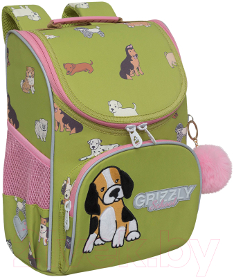 Школьный рюкзак Grizzly RAm-384-8 (оливковый)