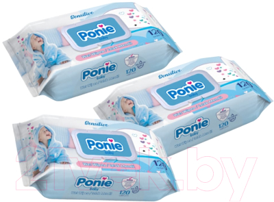 Влажные салфетки детские Lody Ponie Wet Wipes Sensitive (3x120шт)