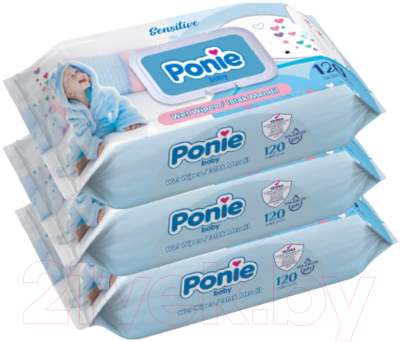 Влажные салфетки детские Lody Ponie Wet Wipes Sensitive (3x120шт)