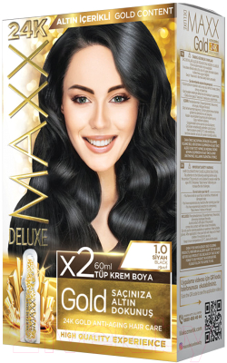 Крем-краска для волос Maxx Deluxe Gold Hair Dye Kit тон 1.0 (черный натуральный)