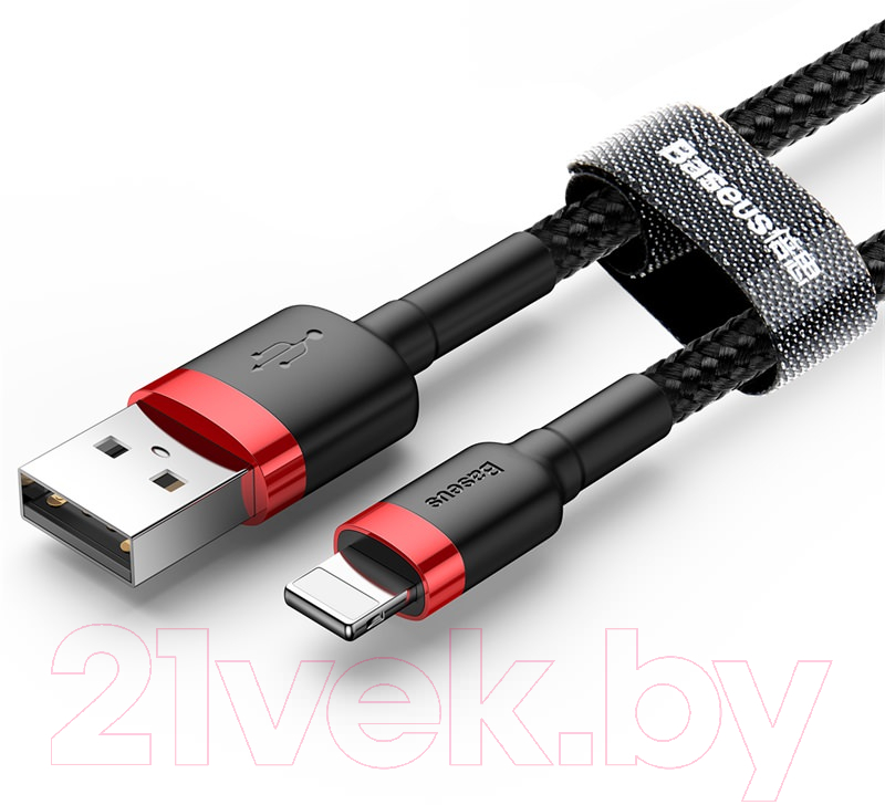 Кабель Baseus Cafule USB For Lightning / CALKLF-C19 (2м, черный/красный) — фото 6