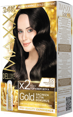 Крем-краска для волос Maxx Deluxe Gold Hair Dye Kit тон 3.0 (темно-коричневый)