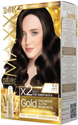 Крем-краска для волос Maxx Deluxe Gold Hair Dye Kit тон 4.0 (коричневый)